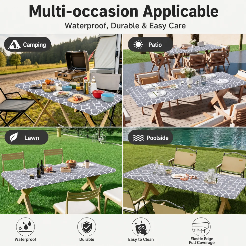 Outdoor Camping Folding Table - Rectangle Table Cloth Cover, Polyester Elastic