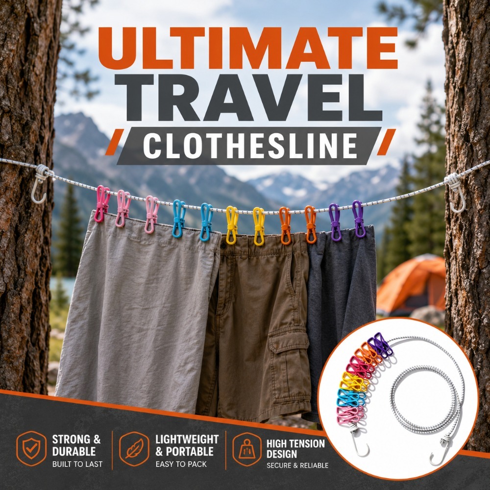 Camping Outdoor Clothing - Retractable Portable Clothesline Clothing Line with